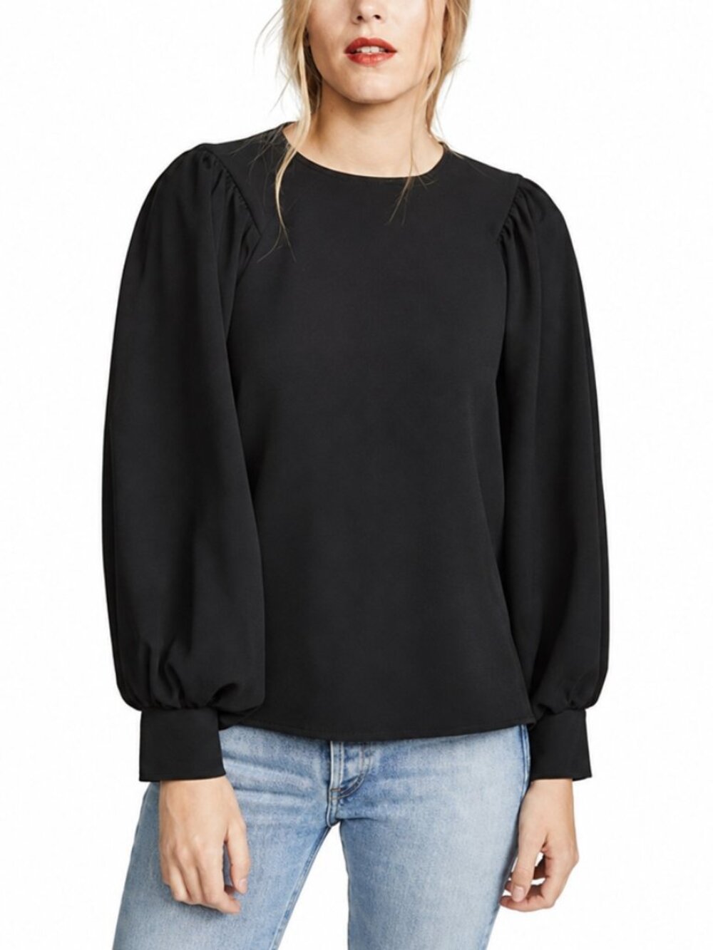 GANNI Black Crepe Balloon Sleeve Blouse Size 38